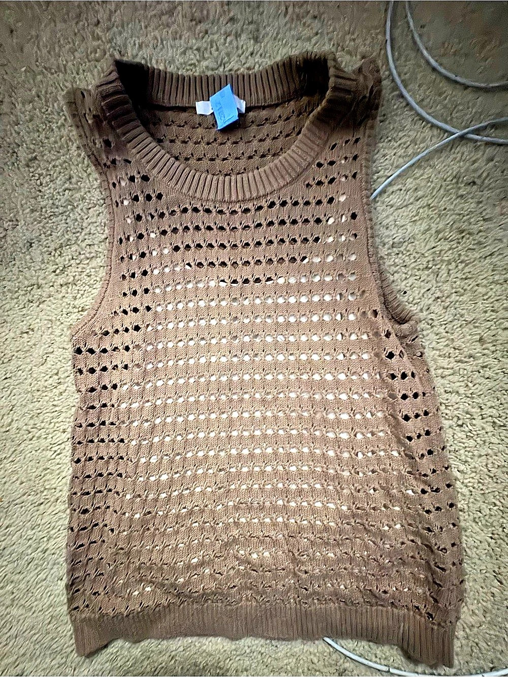 Brown Open Knit Sweater Vest